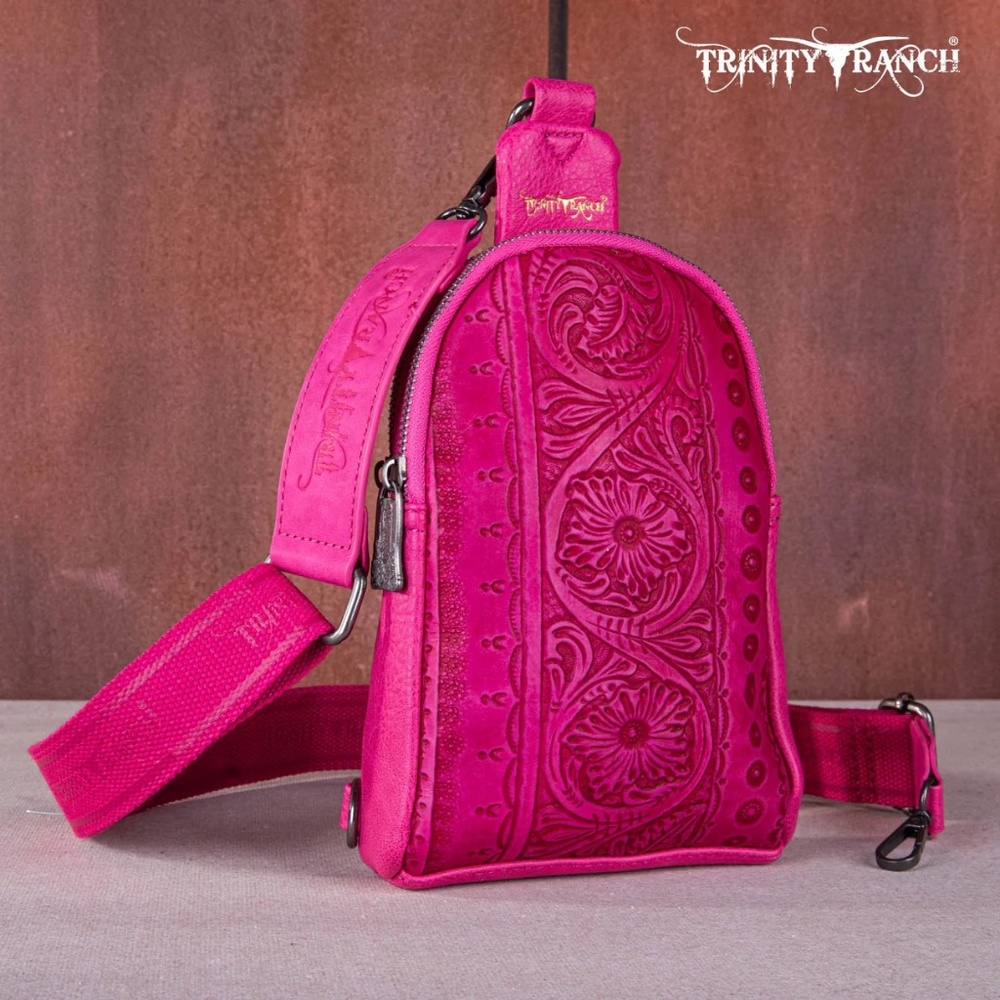 Trinity Ranch Floral Tooled Collection Sling Bag Pink